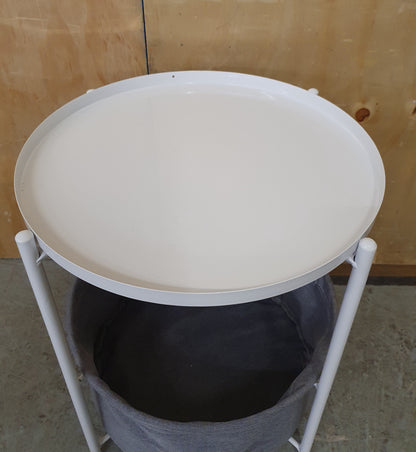 2 Tier Round White Metal Coffee Table with Grey Canvas Storage - 104268