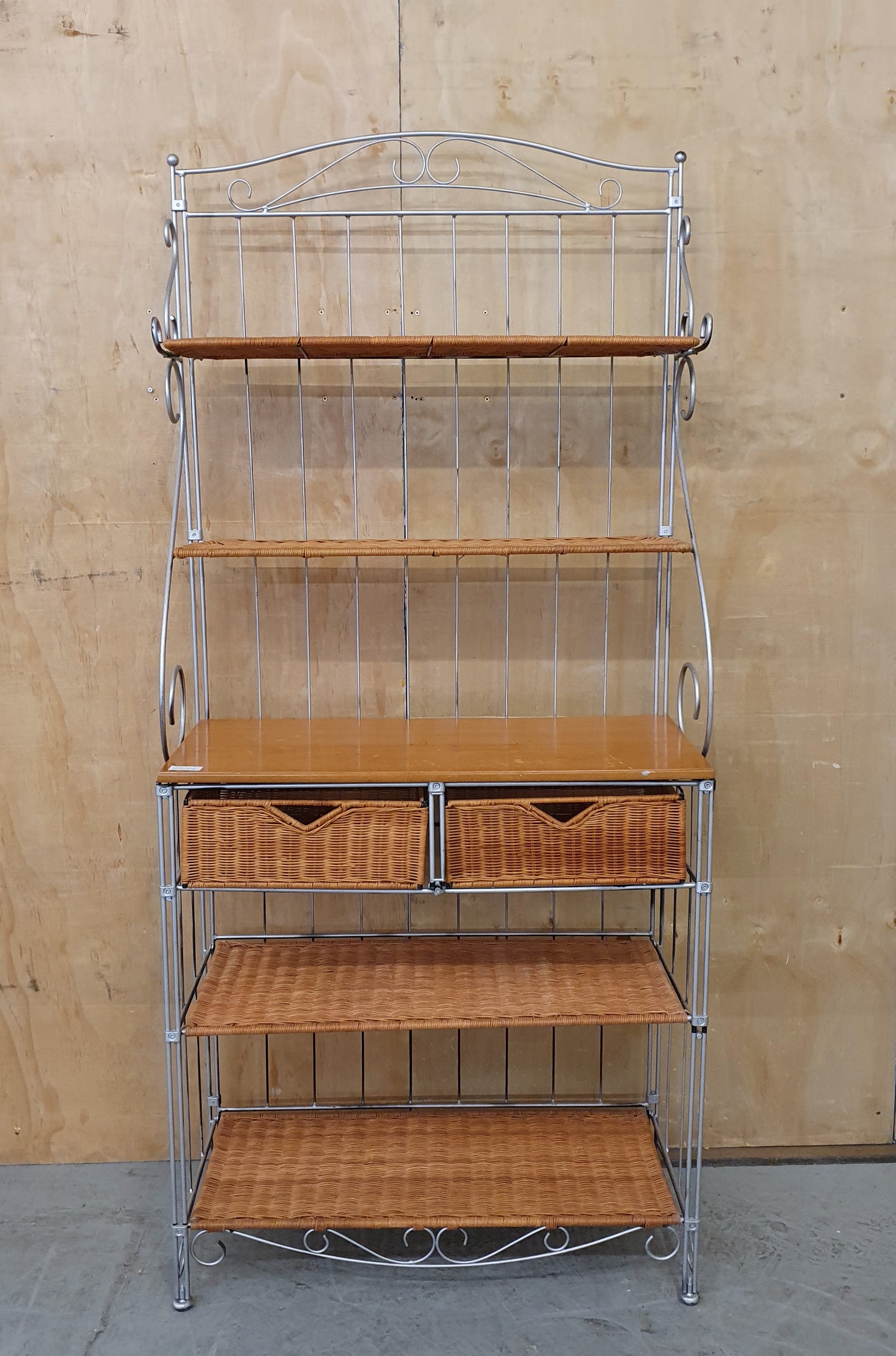 Wicker and Chrome Storage Unit with Shelving and  Drawers - 103144