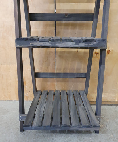 Grey Wood Folding Shelving Unit with 3 Slatted Shelves - 104008