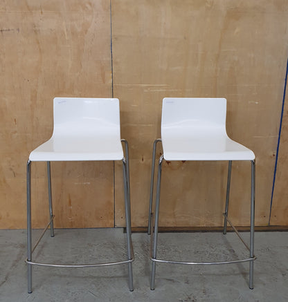 2 Matching White Stackable Bar Stools with Chrome Frame - RN193197 / RN103192