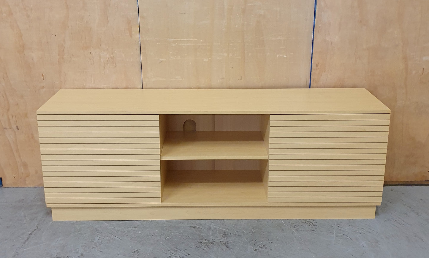 Wood TV Stand with 2 Slatted Doors and Internal Shelves - 104825