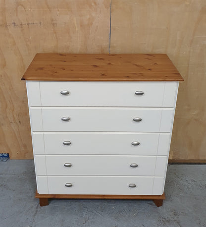 5 Drawer Cream Chest of Drawers with Pine Top and Base - 104850