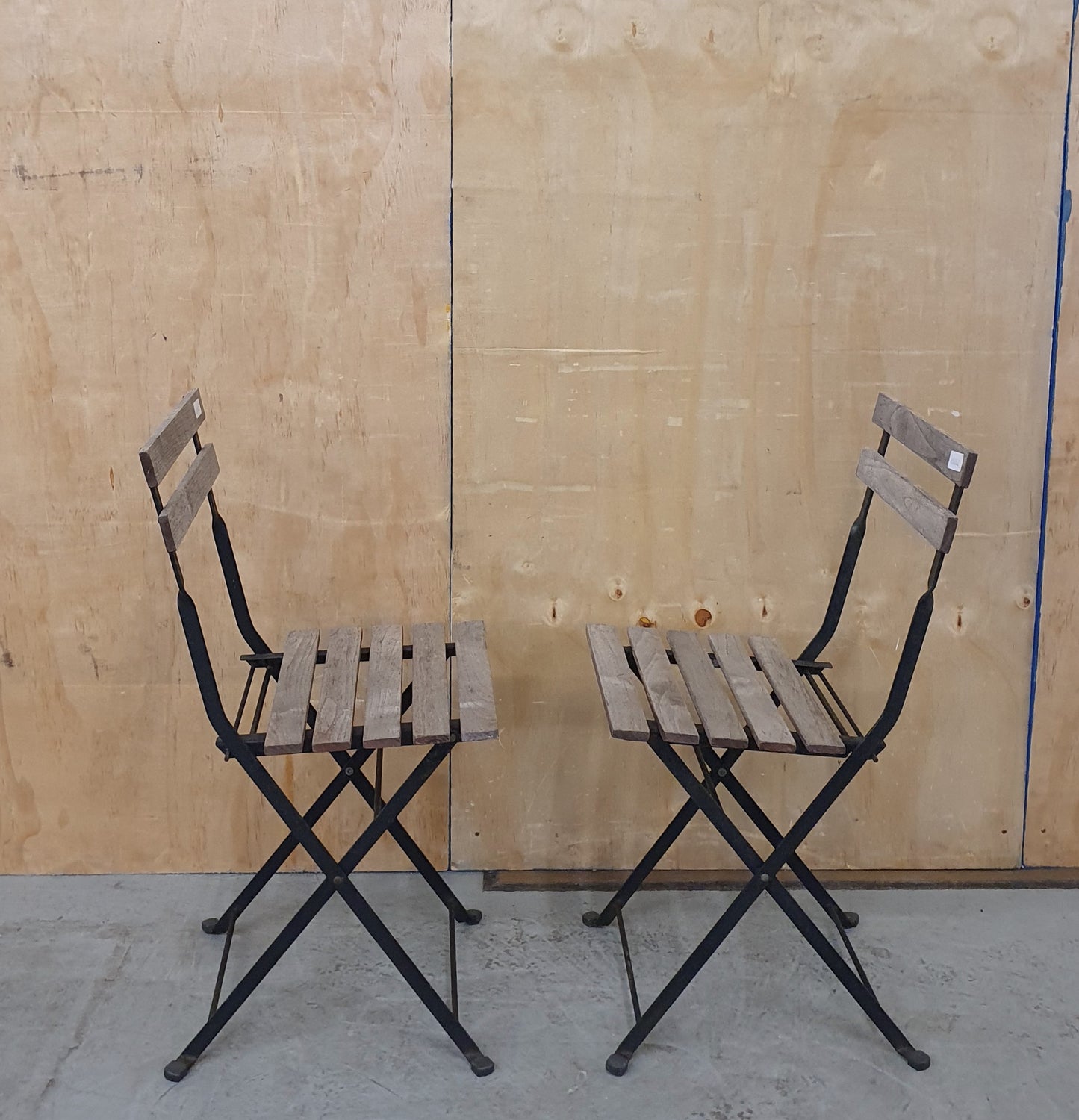 Wooden Slatted Garden Table and 2 Folding Chairs with Black Metal Frame - 103060/103061/103062