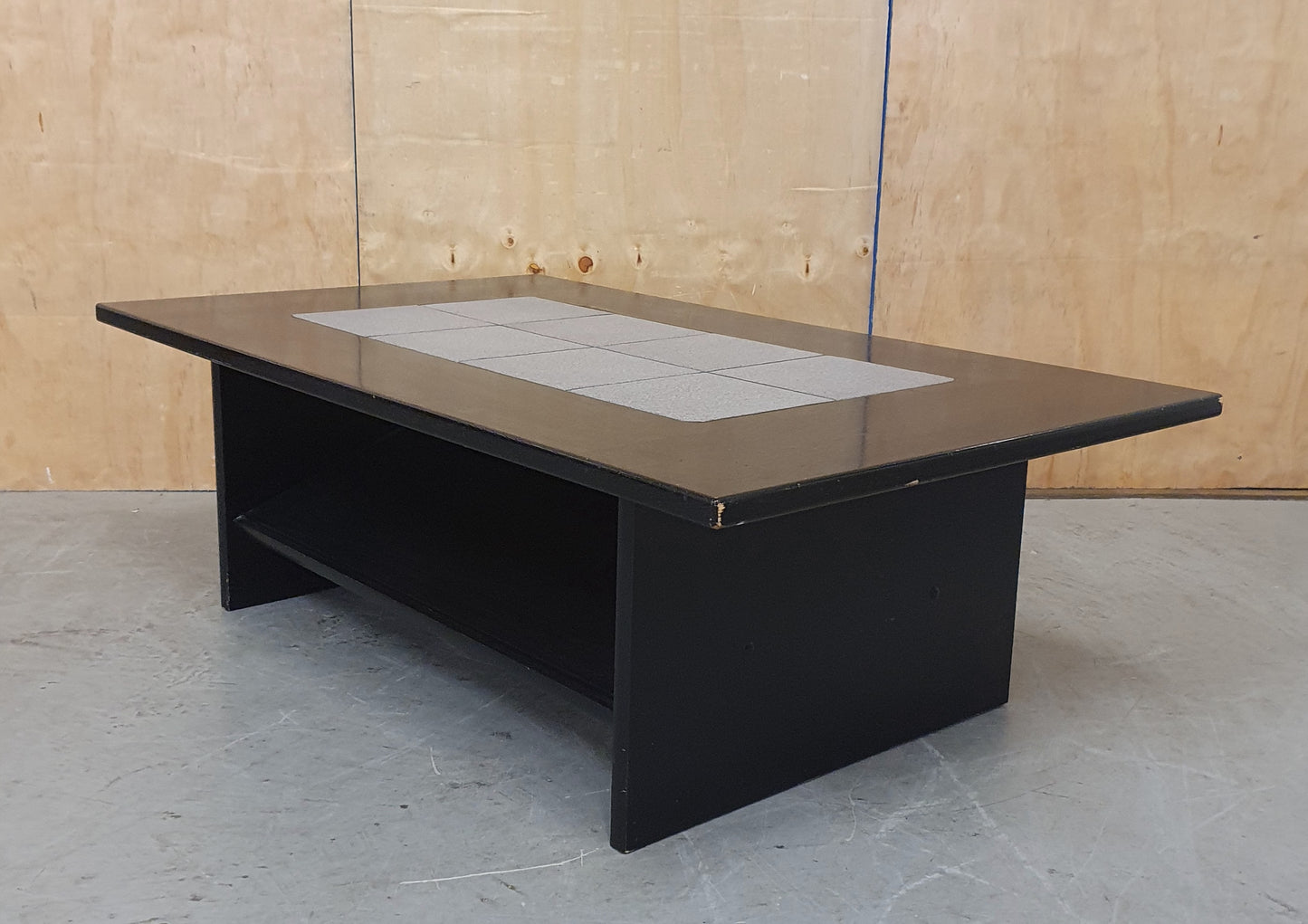 Black Wood Coffee Table with Grey Tiled Middle Area - 104838