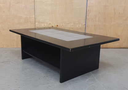 Black Wood Coffee Table with Grey Tiled Middle Area - 104838