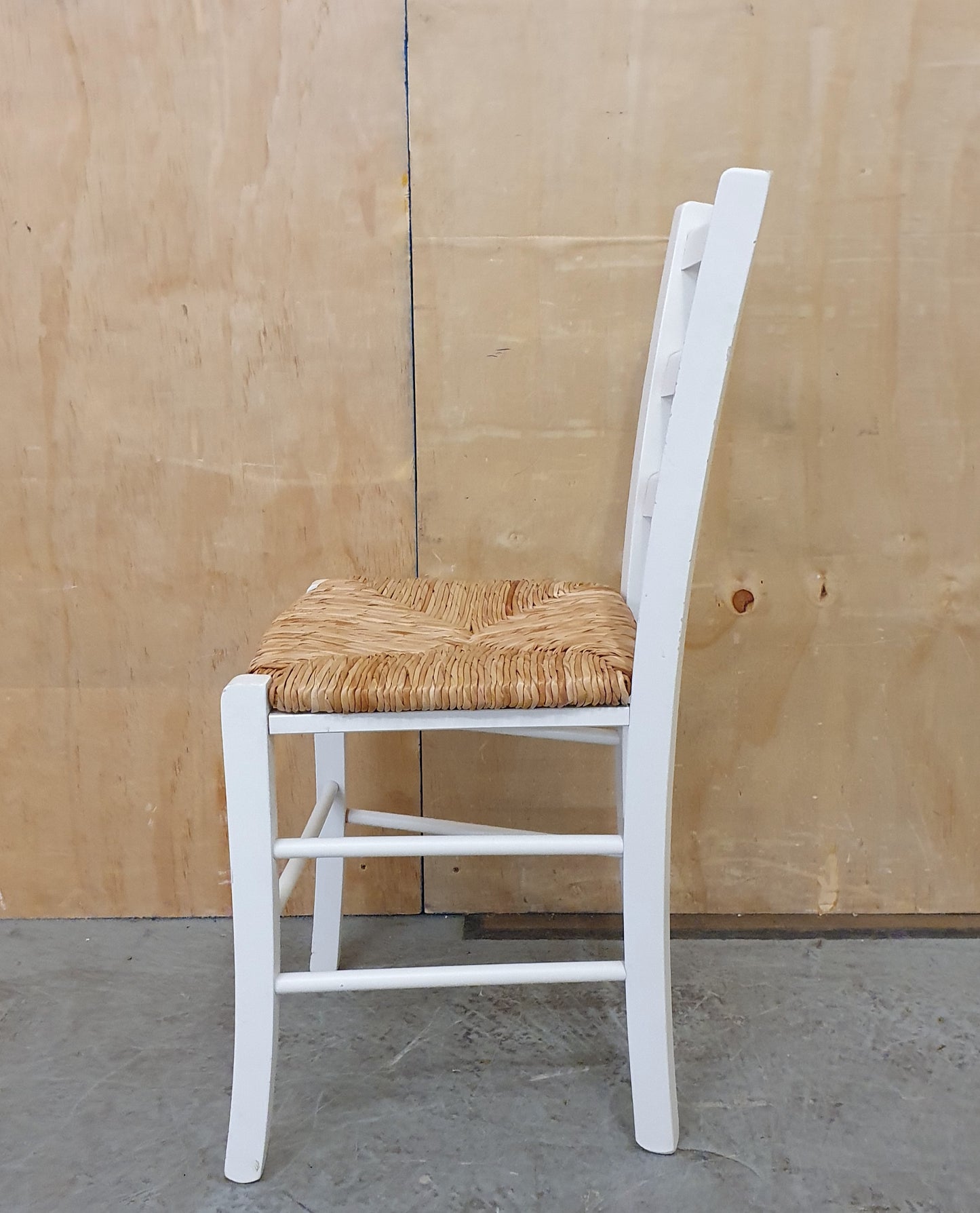 Single White Wood Chair with Straw Seat - EL104928