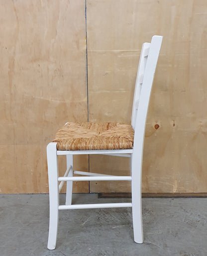 Single White Wood Chair with Straw Seat - EL104928