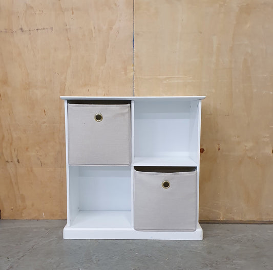 Small 4 Cubby Hole Shelving Unit with 2 Canvas Storage Boxes - EL104591
