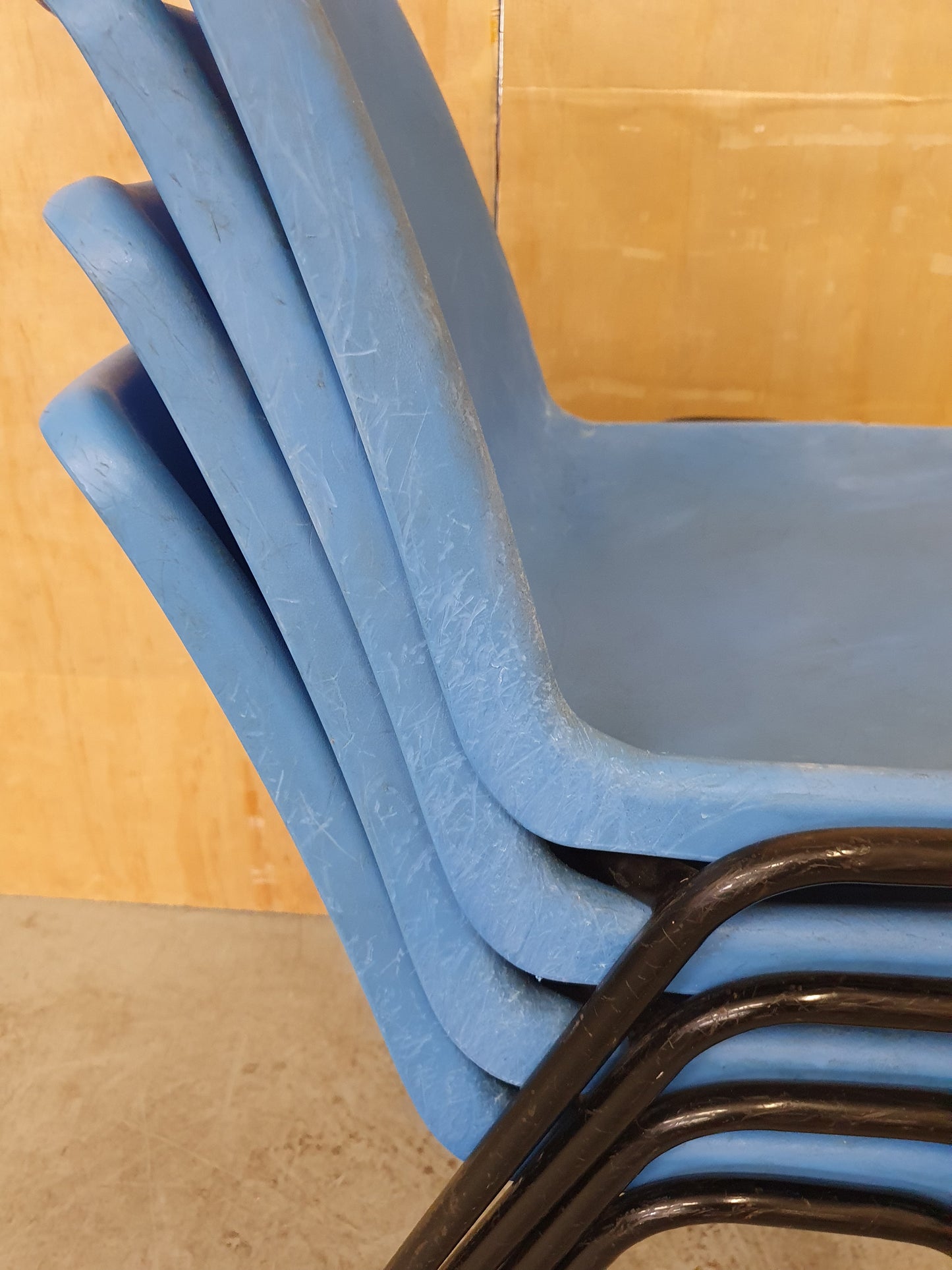 4 Matching Blue Plastic Stackable Chairs with Black Metal Legs - 103963/103964/103965/103966