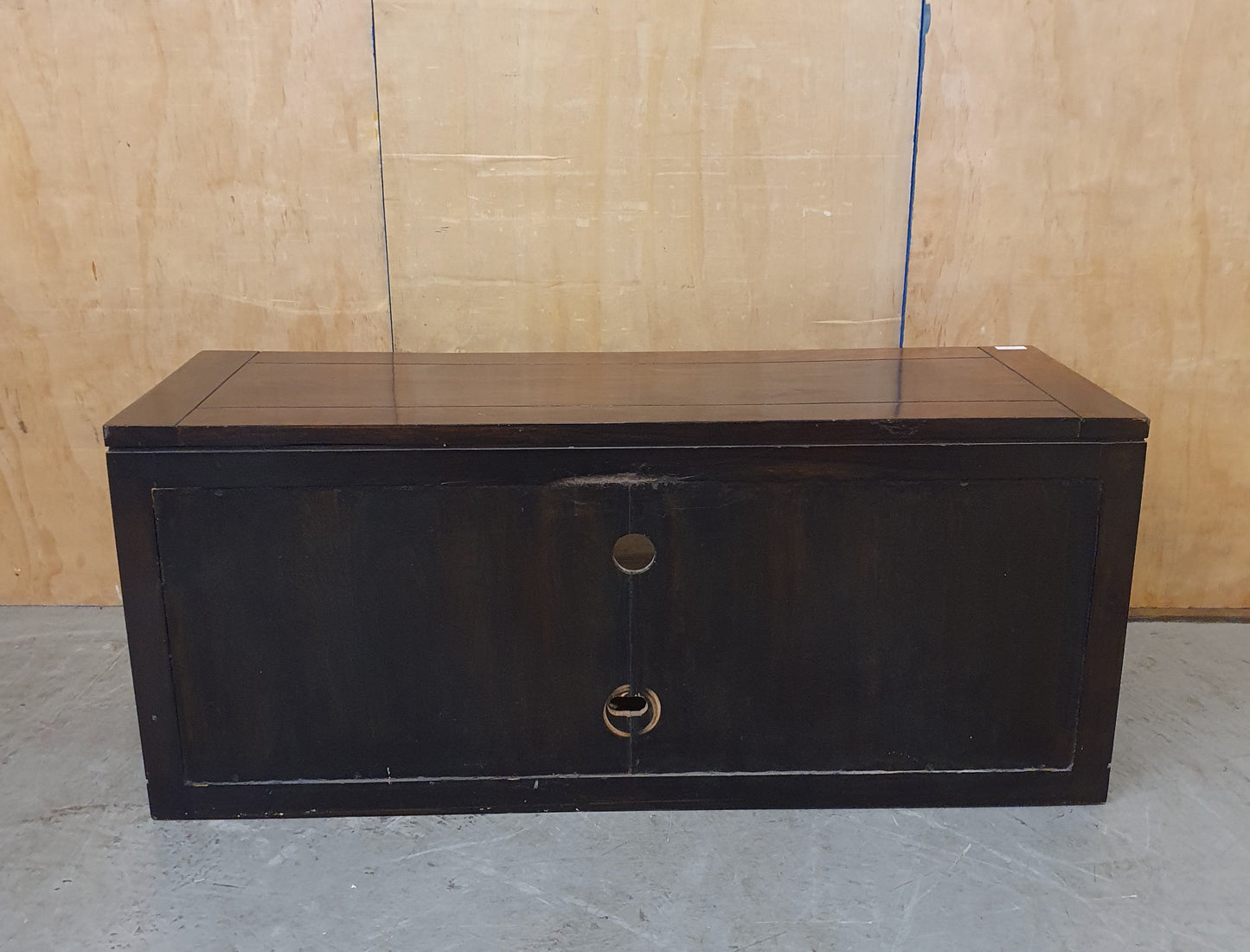 Large Dark Stained Heavy Duty Wood TV Stand with 4 Drawers and Centre Shelf - EL104592