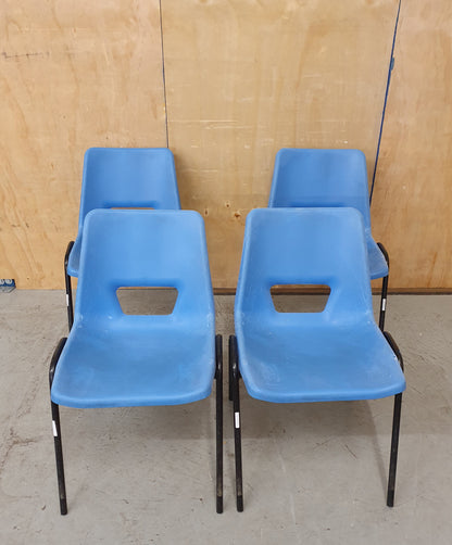 4 Matching Blue Plastic Stackable Chairs with Black Metal Legs - 103963/103964/103965/103966