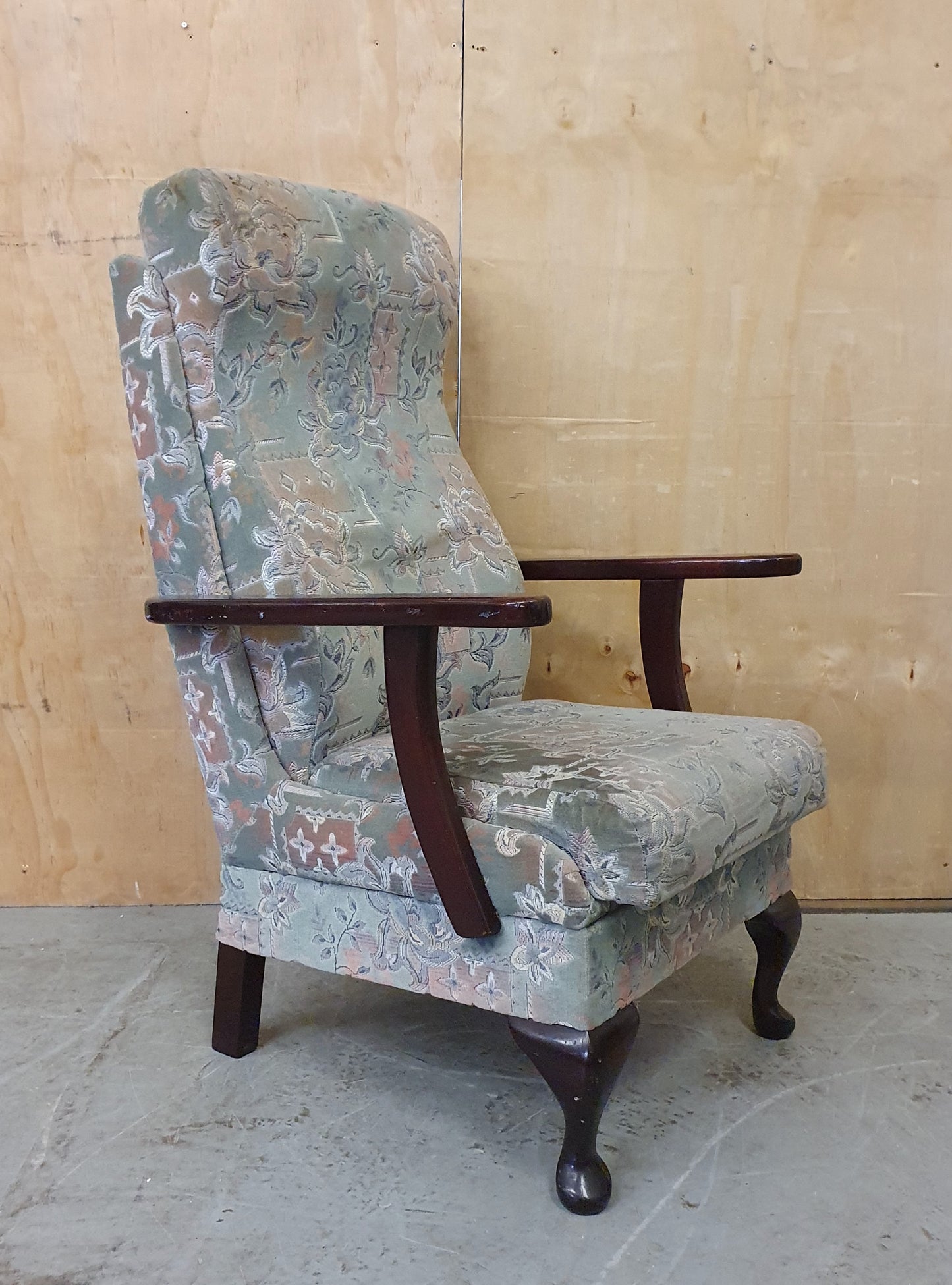 Vintage Highback Velvet Armchair with Cabriole Front Feet - EL104248