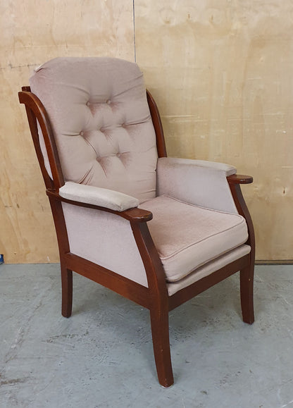 Maroon Velvet Armchair with Deep Buttoned Back Rest and Dark Wood Frame - 010825-01