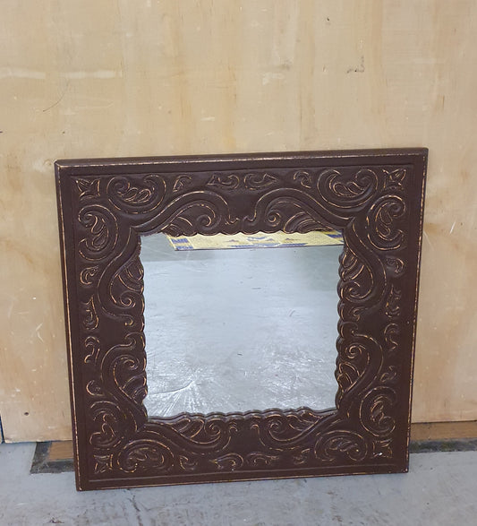 Brown Square Mirror with Design on Frame - 290824-1