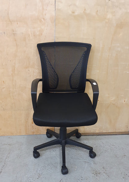 Black Office Chair with Mesh Fabric Back Rest and Castor Wheels - 103850