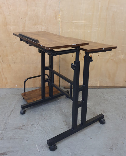 2 Tier Height Adjustable Small Wood Desk with Black Metal Frame - 104884