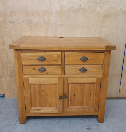 Large Pine Cabinet with 4 Top Drawers and 2 Doors with Shell Handles - EL103488
