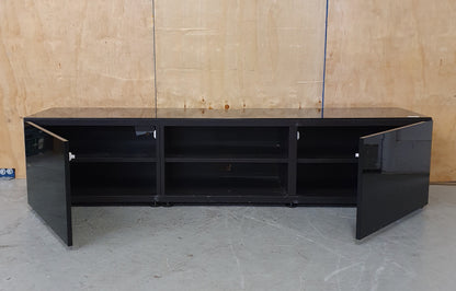 Large Black Glass / Wood TV Stand with 2 Doors and Internal Shelving - 103723