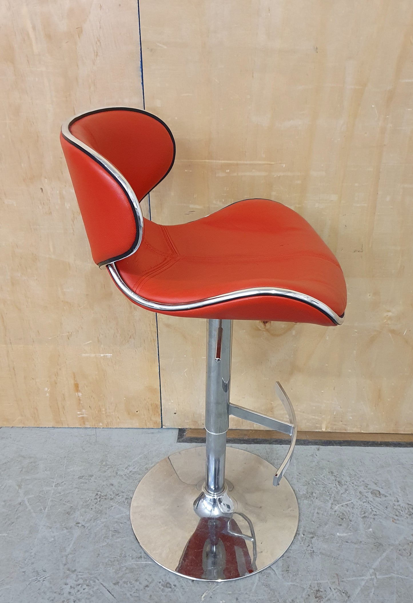 Single Red Leather Height Adjustable Bar Stool with Chrome Frame - 104164