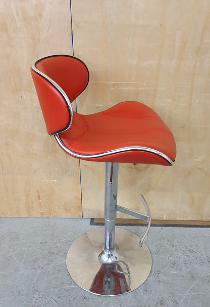 Single Red Leather Height Adjustable Bar Stool with Chrome Frame - 104164