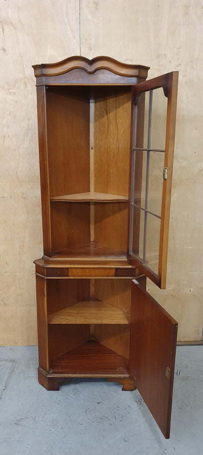 Wooden Tall Corner Glass Display Cabinet with 2 Lockable Doors and Internal Shelving - EL102876