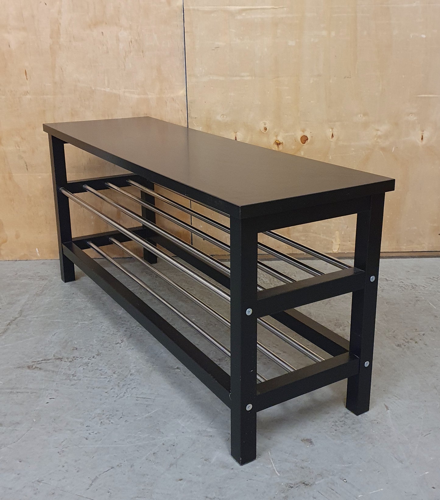 3 Tier Black Wood Shoe Rack with Chrome Section - 104841