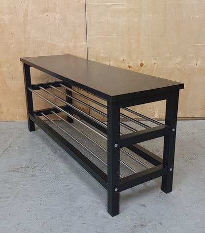 3 Tier Black Wood Shoe Rack with Chrome Section - 104841