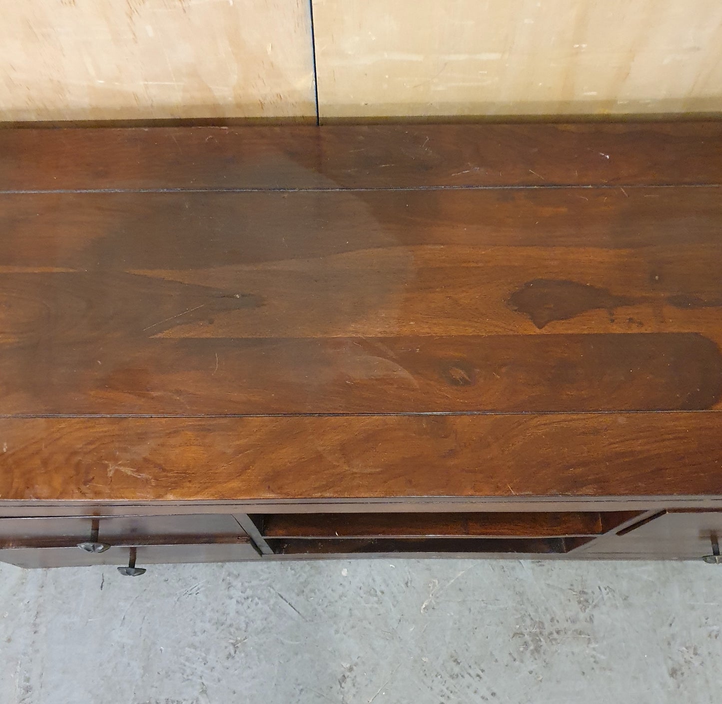 Large Dark Stained Heavy Duty Wood TV Stand with 4 Drawers and Centre Shelf - EL104592