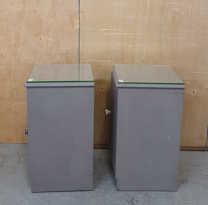 2 Grey Matching Bedside Cabinets with Removable Glass Top - 102749 / 102750