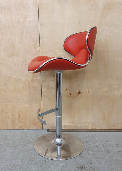 Single Red Leather Height Adjustable Bar Stool with Chrome Frame - 104164