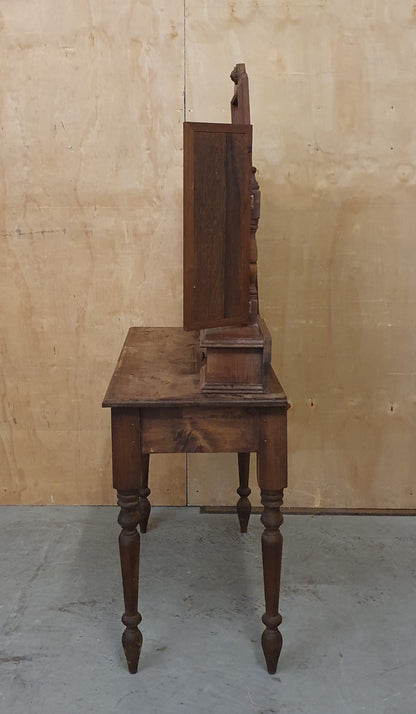 Vintage Dark Stained Wood Dressing Table with Removable Top Mirror Section - 104840
