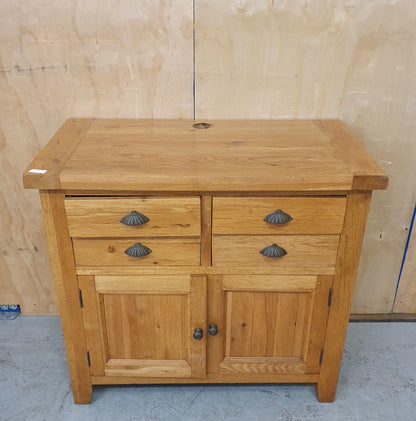Large Pine Cabinet with 4 Top Drawers and 2 Doors with Shell Handles - EL103488