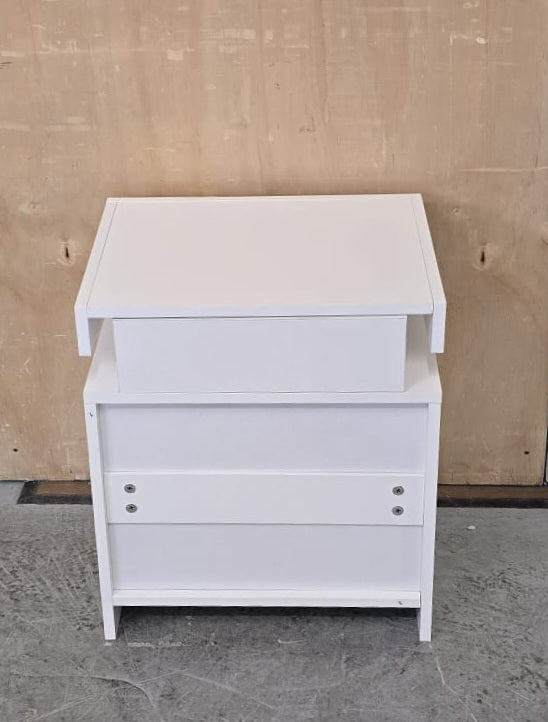 Single White Bedside Cabinet with 2 Drawers and Top Open Section - 104616