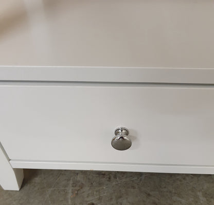 Small White Wood 2 tier Cabinet with 1 Drawer and Criss-Cross Back - 130825-07