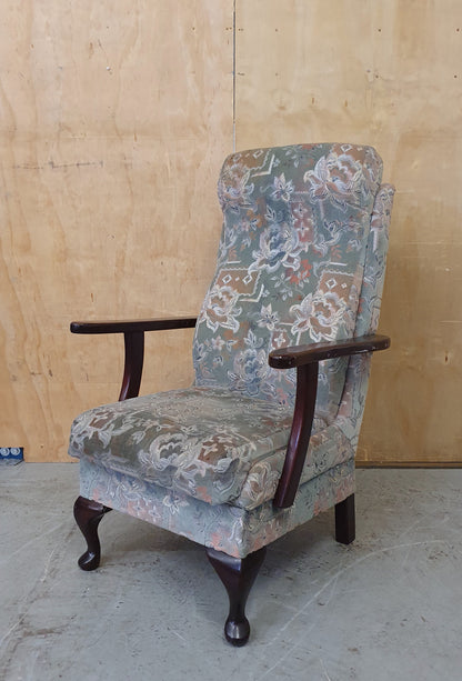 Vintage Highback Velvet Armchair with Cabriole Front Feet - EL104248