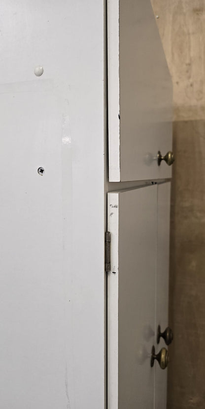 2 Door White Wood Wardrobe with Top Open Section - 110925-01