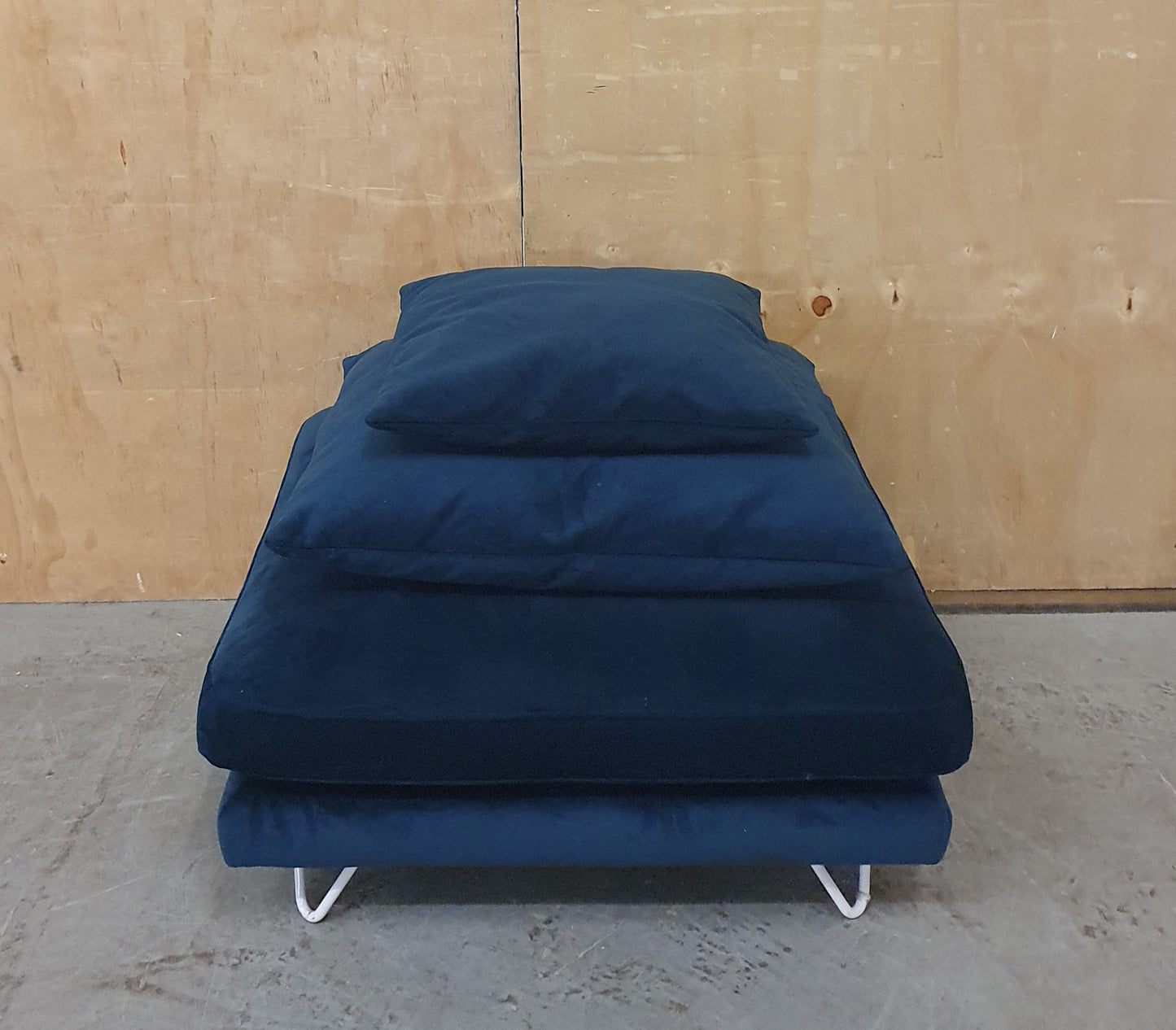 Large Navy Blue Velvet Pouffe Footstool with 2 Additional Cushions - 290925-10