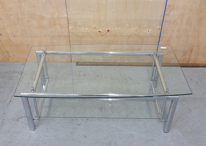 2 Tier Large Glass Top Chrome Frame Coffee Table - 103068