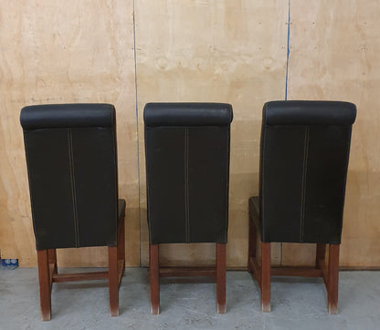 3 Matching Dark Brown Faux Leather High Back Dining Chairs - EL104394 / EL104395 / EL104396