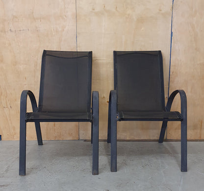 2 Matching Dark Grey Mesh Stackable Garden Chairs with Metal Frame - EL104446 / EL104447
