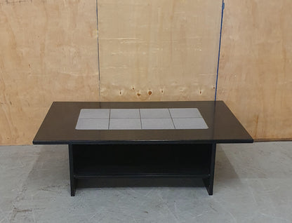 Black Wood Coffee Table with Grey Tiled Middle Area - 104838