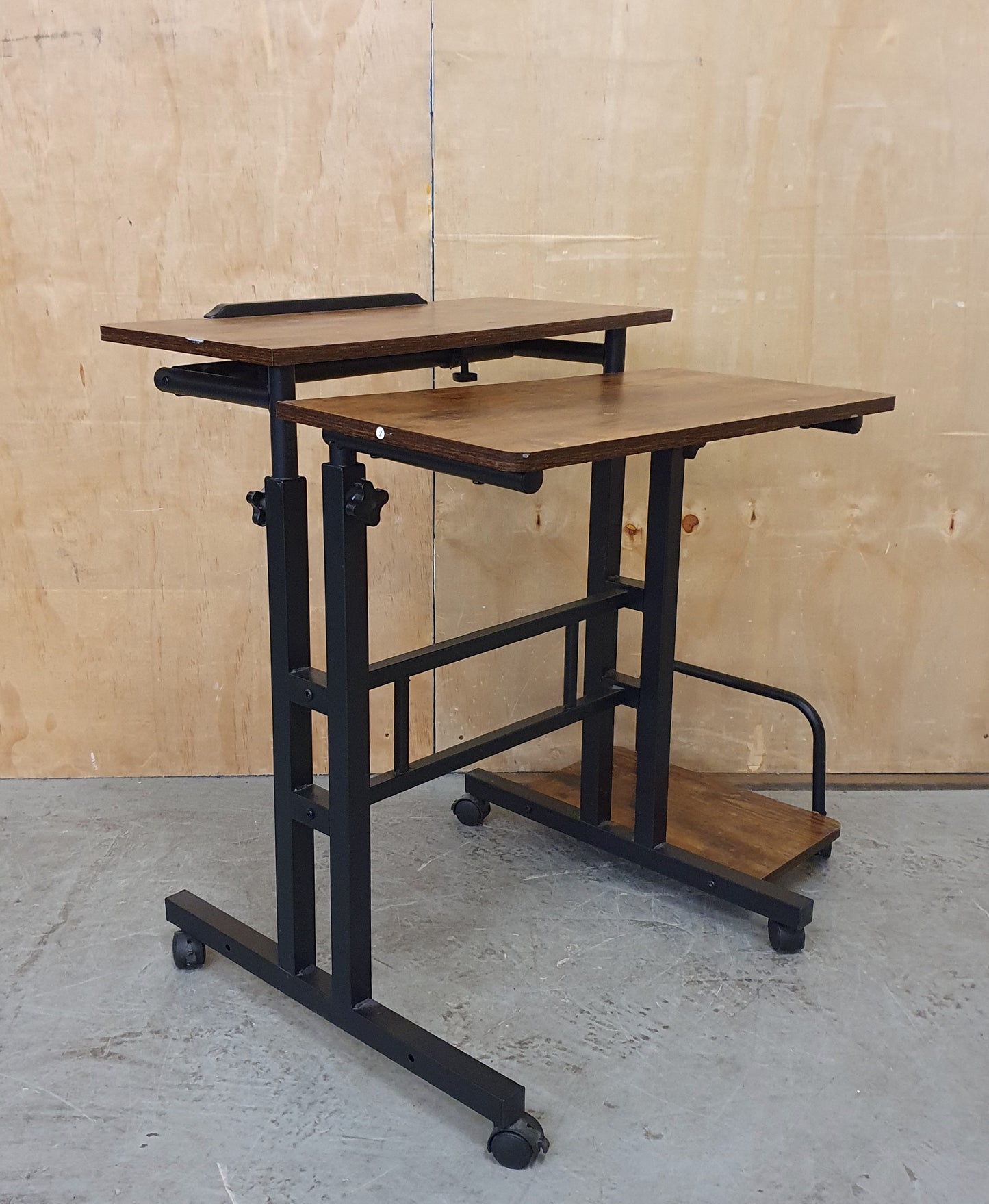 2 Tier Height Adjustable Small Wood Desk with Black Metal Frame - 104884