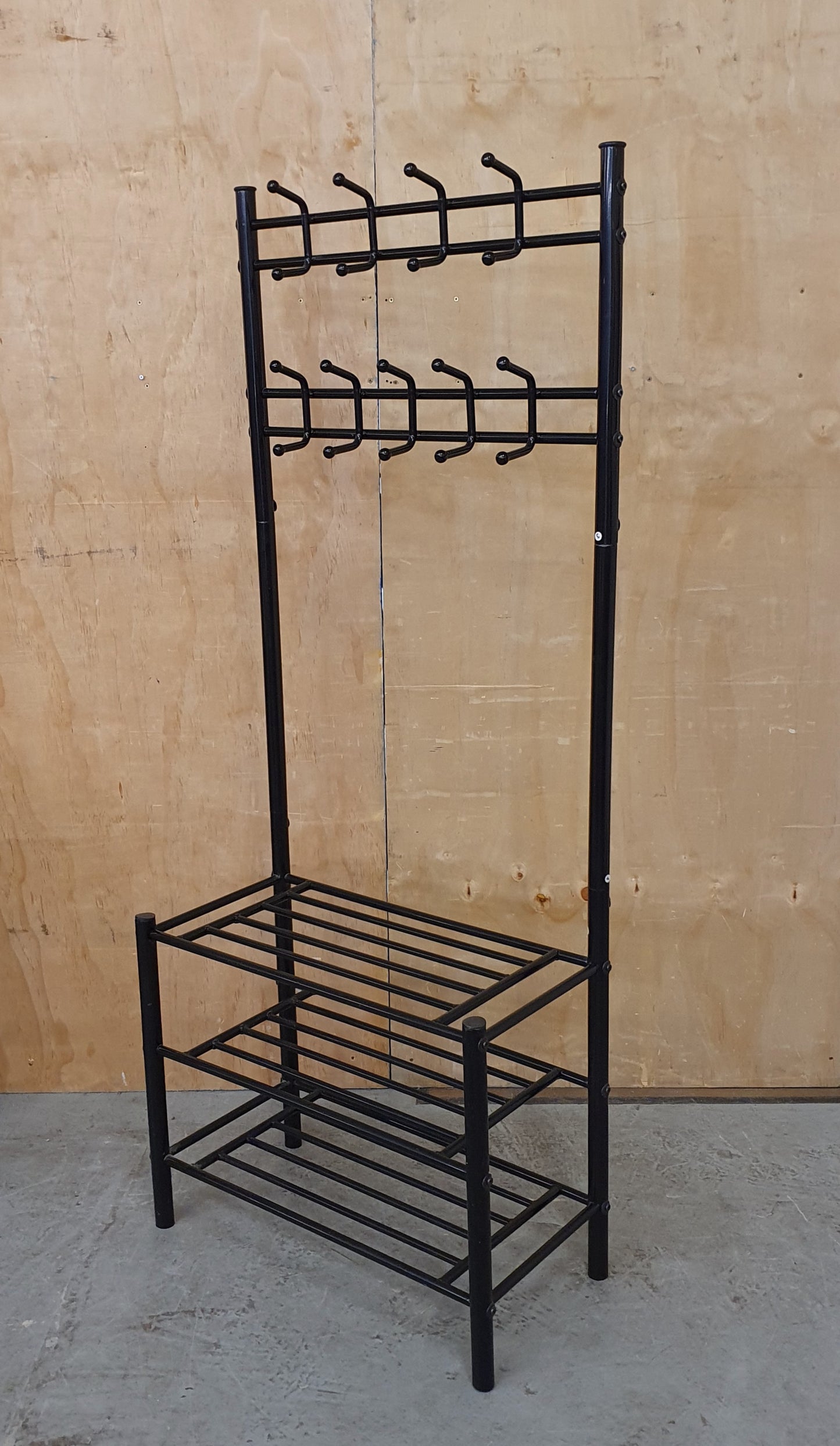 Black Metal Free Standing Coat Stand with 3 Tier Shoe Rack - EL104602