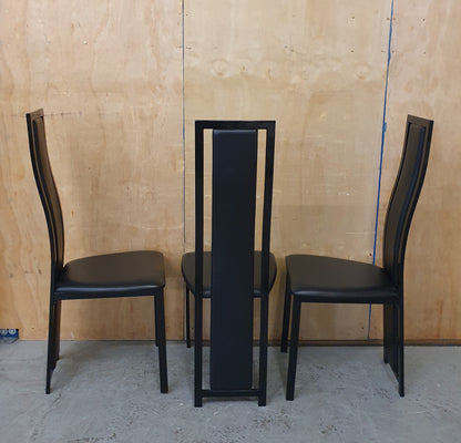 3 Matching Black High Back Faux Leather Dining Chairs - 104433 / 104434 / 104435