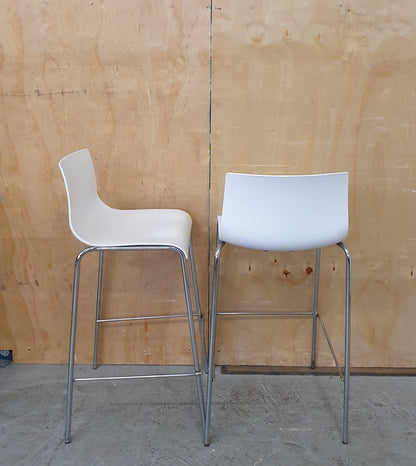 2 Matching Stackable White Bar Stools with Chrome Frame - EL104600 / EL104601