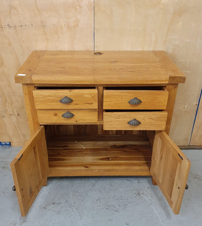Large Pine Cabinet with 4 Top Drawers and 2 Doors with Shell Handles - EL103488