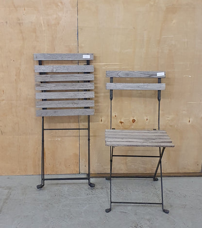 Wooden Slatted Garden Table and 2 Folding Chairs with Black Metal Frame - 103060/103061/103062