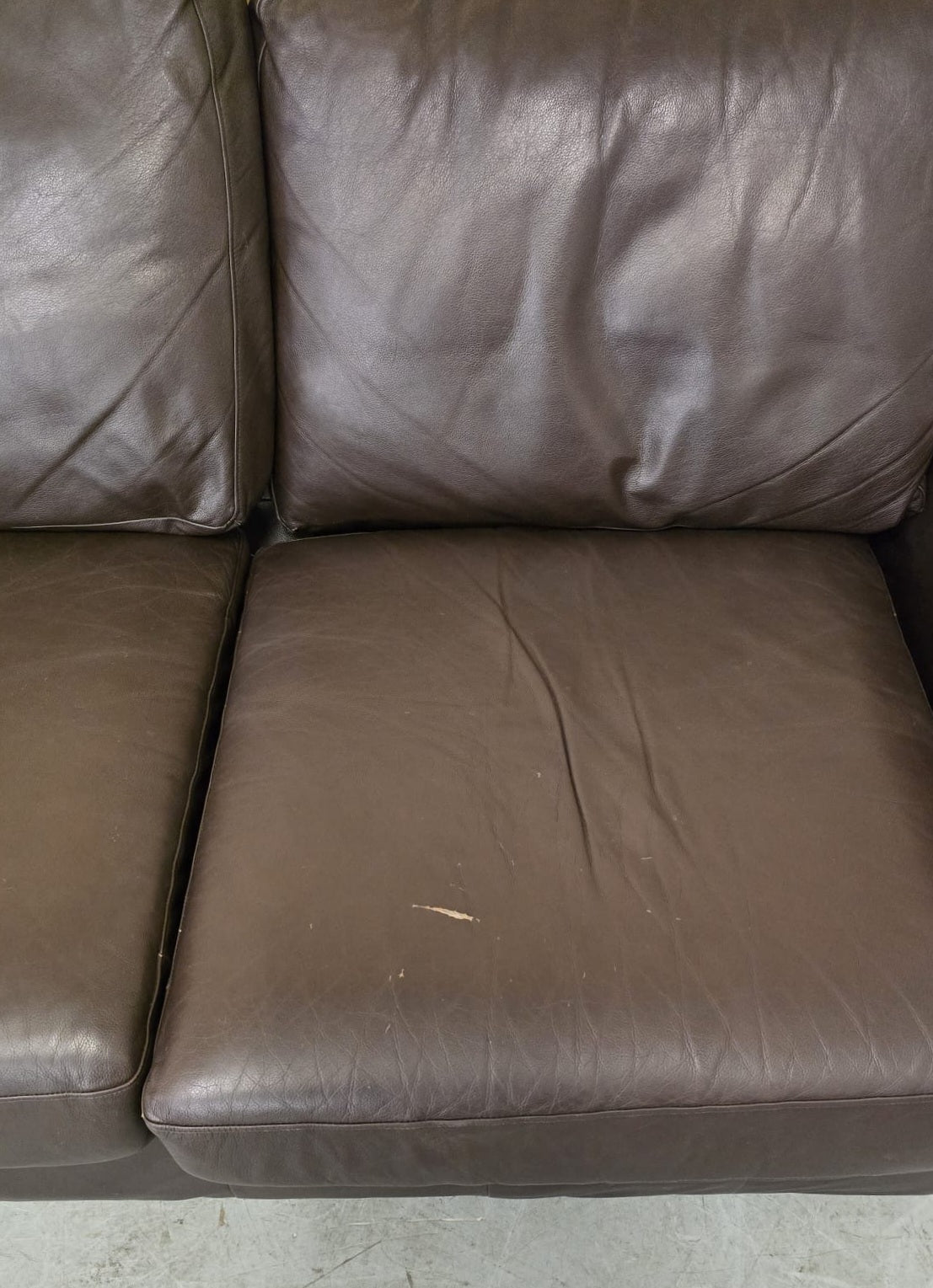 2 Seater Brown Leather Sofa with Block Wood Feet - 104702