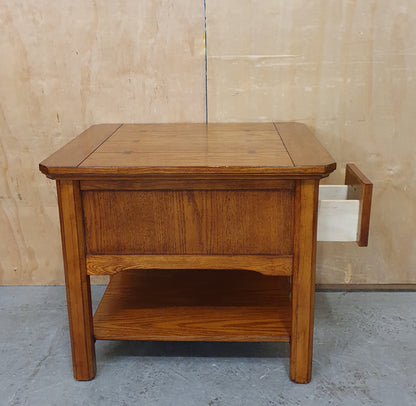 2 Tier Solid Oak Coffee Table with 1 Small Drawer and Slatted Side - 104842