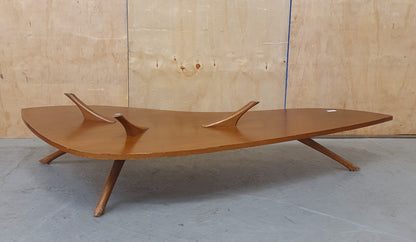 2 Tier Large Boomerang Shape Mid Century Inspired Design Coffee Table with Removable Glass Top - 103034